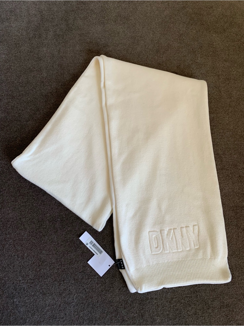 DKNY Women's Embossed Logo Double-Knit Scarf Cream/Ivory 72" x 8"